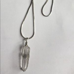 Wire Wrapped Quartz Pendant 30” Necklace